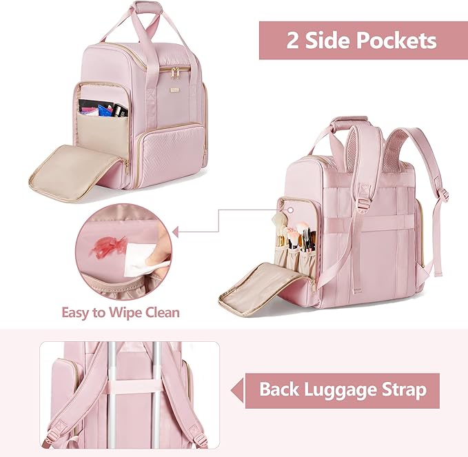 Large Makeup Backpack with 3 Clear Makeup Bags, Double Layers Professional Makeup Travel Case with Brushes Storage Section for Makeup Artists