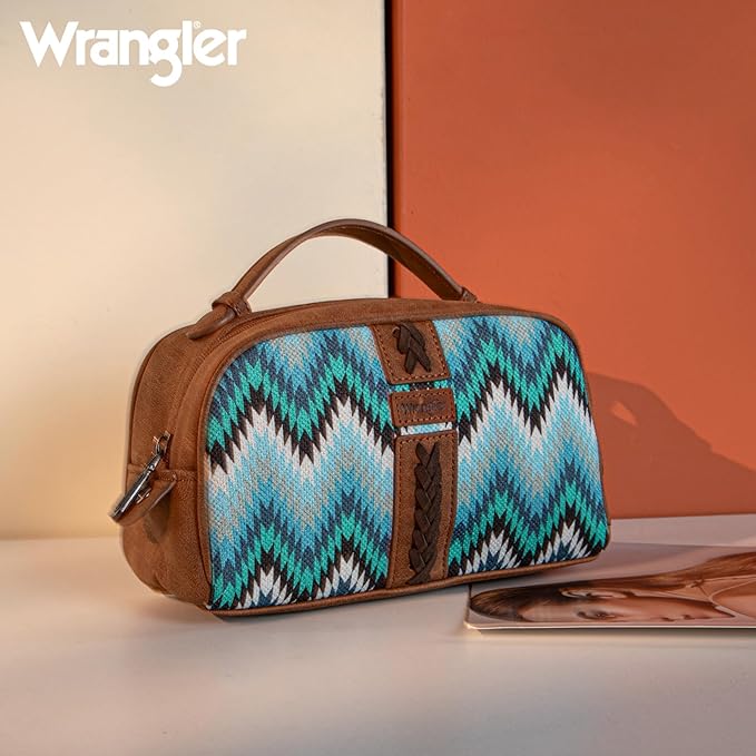 Montana West Wrangler Makeup Bag for Women Small Cosmetic Toiletry Bags Western Make Up Pouch Durable Cute Travel Purse, Jean Blue