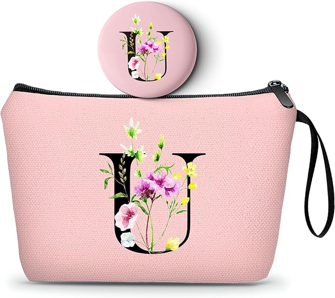 Birthday Thank You Appreciation Monogrammed Gifts for Mom Aunt Teacher Sister Friend Coworkers Bride Bridesmaid Makeup Cosmetic Bag with Mirror Mothers Day Christmas Graduation U