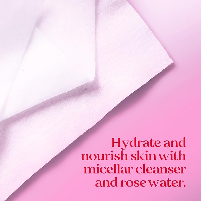 Burt's Bees Stocking Stuffers, Rose Water Face Wipes, for All Skin Types, Hydrating Micellar Makeup Remover & Facial Cleansing Towelettes, Skin Care Christmas Gifts, 30 Ct (3-Pack)