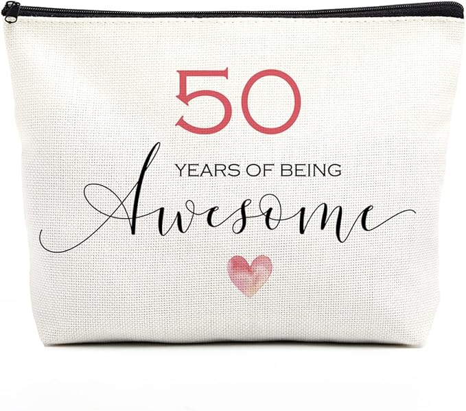 50th Birthday Gifts for Women Happy Birthday Makeup Bag Inspirational Birthday Decorations 50 Year Old Birthday Gifts Fun Birthday Gift Ideas for Her Mom Aunt Best Friend 50 Years of Being Awesome