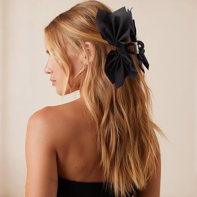 Bow Claw Clips Bow Hair Clips Black White 2PCS Big Hair Bows for Women Butterfly Styling Large Hair Clips for Thick Hair for Girls Hair Accessories for Teen