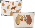 Capybara Gifts, 2 Pcs Cute Makeup Bag, Capybara Stuff Cosmetic Bag Travel Pouch, Friendship Graduation Birthday Animal Lovers Gifts for Women Girls Daughter Friend Niece Sisters