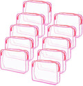 Tbestmax 10 Pack Clear Cosmetic Bags Makeup Bags Portable Waterproof TSA Approved Travel Toiletry Bags Large Organizer Rose Red, 9.8" x 7.1" x 2.4"