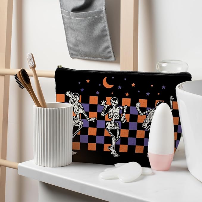 Gothic Skeleton Makeup Pouch - Witchy & Dark Academia Design, Perfect for Halloween Gifts