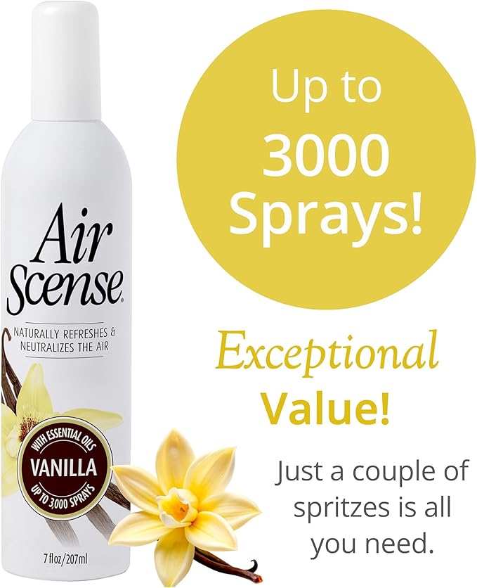 Air Scense Air Freshener Deodorizer Room Spray for Bathroom & Home, Essential Oils, Natural Vanilla- 7 fl oz (2-Pack)