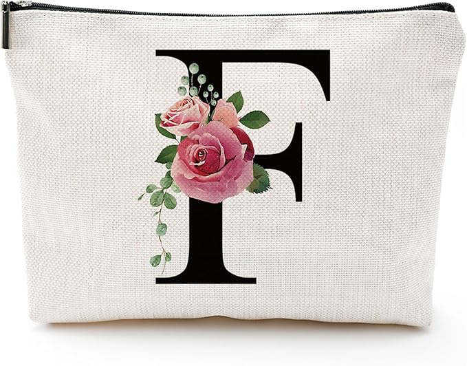 Initial A-Z Personalized Letter Makeup Bag, Monogrammed Bridesmaid Gifts/Presents Cosmetic Bag, Portable Stationery Storage Organizer Pouch, Friendship Love Travel Makeup Bags