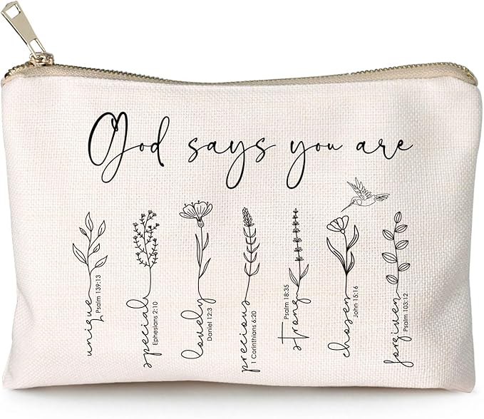 God Says You Are Cosmetic Bag, Christian Makeup Bag Bible Verse Floral Bible Verse Makeup Case for Women, Inspirational Cosmetic Bag, Sister Gifts, Affirmations Gifts (God says you are...)
