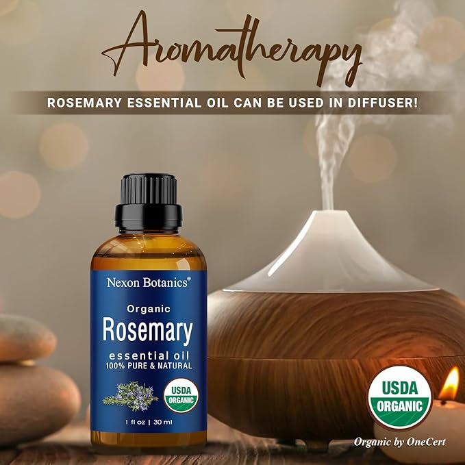 Organic Rosemary Essential Oil 30 ml - Pure, Natural Oil for Aromatherapy, Diffusers, DIY, Candle and Soap Making Scent - Nexon Botanics