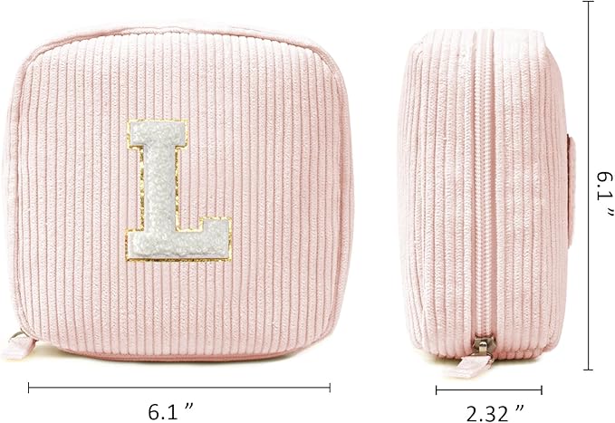 LETGO Birthday Gifts for Women Small Personalized Initial Monogram Makeup Bag,Preppy Corduroy Makeup Bags Travel Toiletry Bag Cute Pouch Purse for Her Mom Girlfriend Wife Sister Teacher Bridesmaid