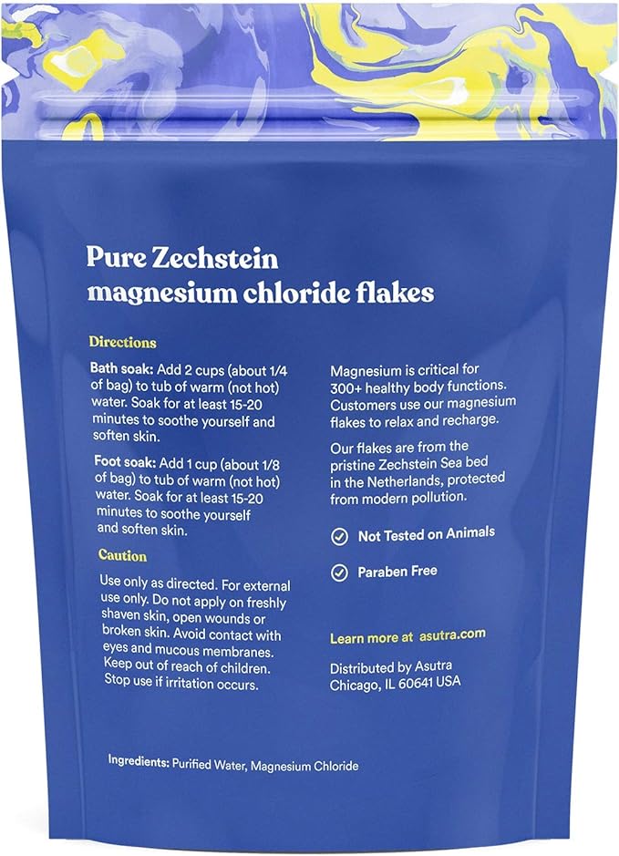 ASUTRA Topical Magnesium Bundle, 4 fl oz Magnesium Oil Spray (Pack of 2), 4 lb Bag of Bath Flakes, Rapid Absorption, Pure and Odorless, Derived from Zechstein Seabed