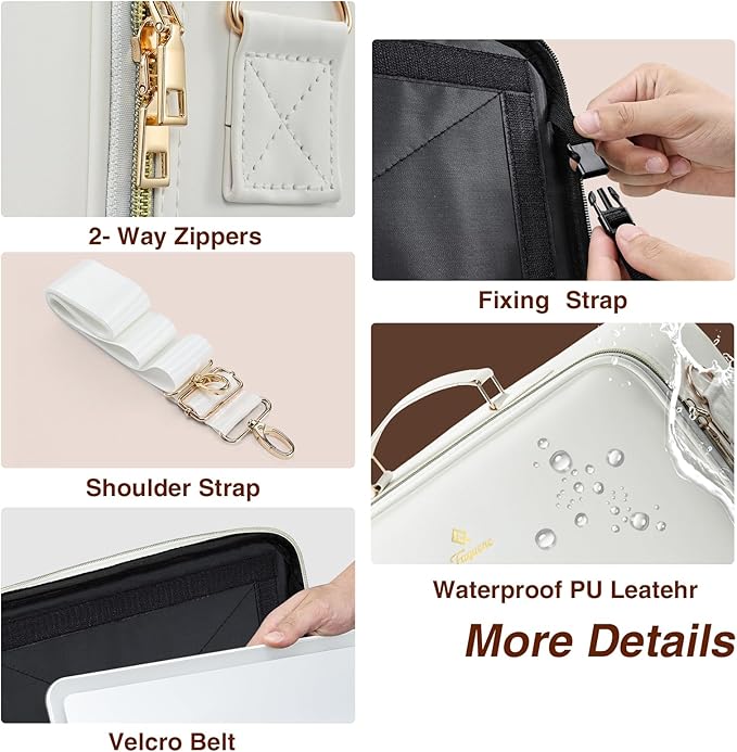 Large Makeup Bag with LED Mirror,Travel Cosmetic Train Case for Makeup Artists,Makeup Organizer Case with Divider Rechargeable Vanity Mirror with 3 Color Lights for Barber,MUA,Nail Tech, Beige