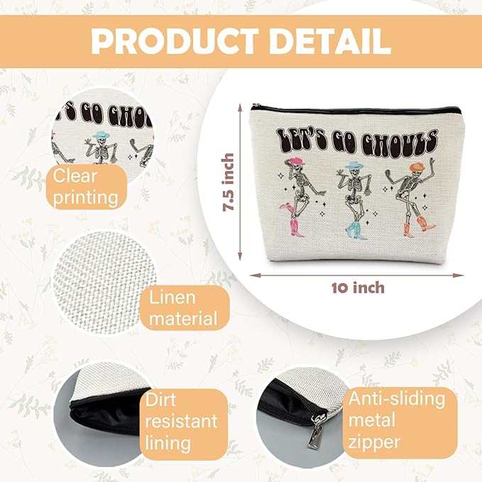 Halloween Makeup Pouch, Funny Skeleton Gothic Makeup Bag, Halloween Gifts for Women, Skull Witchy Cosmetic Pouch, Witch Stuff, Let's Go Ghouls Zipper Pouch