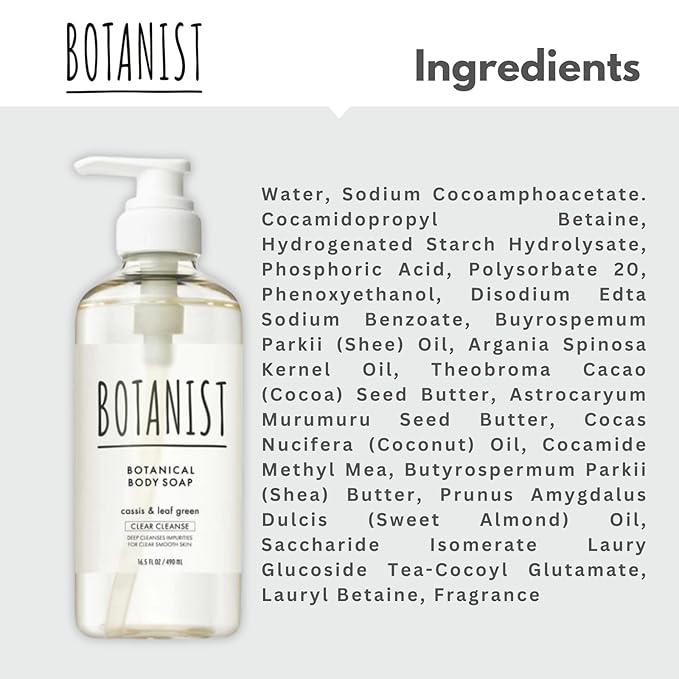 Botanist Natural Body Wash for Women, Mens Full Body Wash for Sensitive Skin by Squalane, Shea Butter & Aloe Vera, Shower Gel & Bath Soap from Japan, Sulfate Free 16.5 Fl Oz Cassis & Leaf Green 3EA