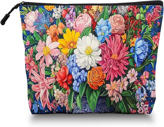 Cosmetic Bags Travel Makeup Toilet Case Waterproof Pouch for Women Girls 6.7X9.45inches - Bouquet of Flowers