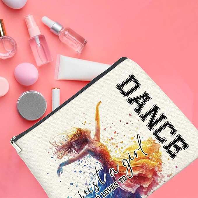 Makeup Bag Dance Lovers Gifts for Women Dancer Teacher, Just a Girl Who Loves Dance Cosmetic Bag Zipper Makeup Pouch