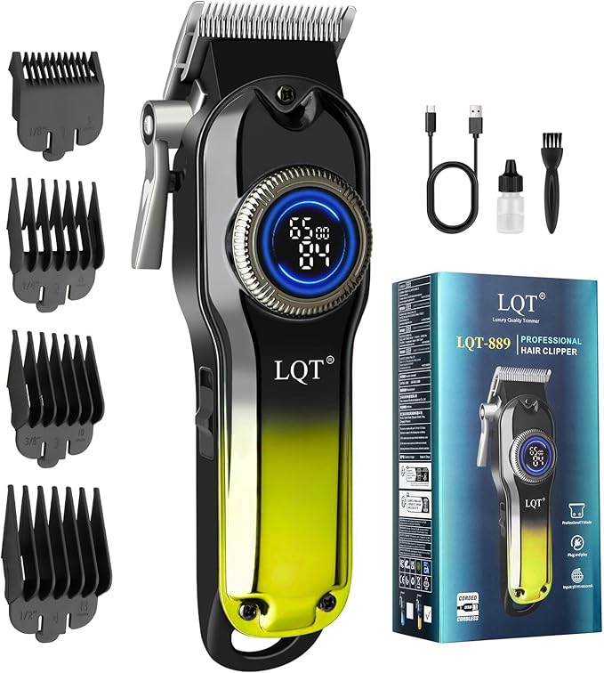 LQT® Hair Clippers for Men Professional, Body Hair Trimmer & Cordless Grooming Set with LED Display Zero Gap Clippers,Fade Haircut Kit, Electric Hair Cut Machines- Ideal Gifts for Men (Gold)