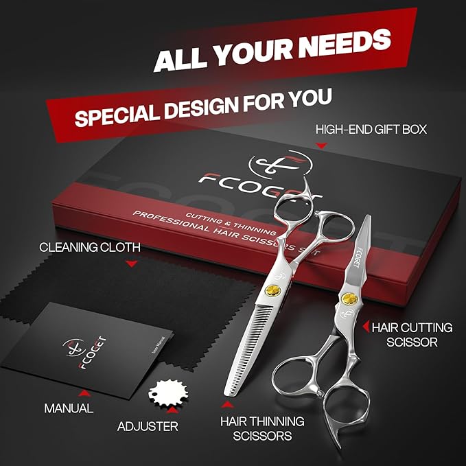 Professional Barber Hair Scissors Thinning Shears Kit - 6.8" HIGH-END Extremely Sharp Haircut Scissors Hairdressing Texturizing Hair Cutting Shears Set 440C Stainless Steel for Salon Home Stylists