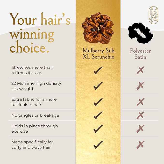 Silk Scrunchies for Women Ponytail Holders – Oversized Mulberry Silk Scrunchies – Extra Large No Damage Hair Ties for Curly, Thick, and Thin - Hair Accessories for Women – Pumpkin, XL By Curlfriend
