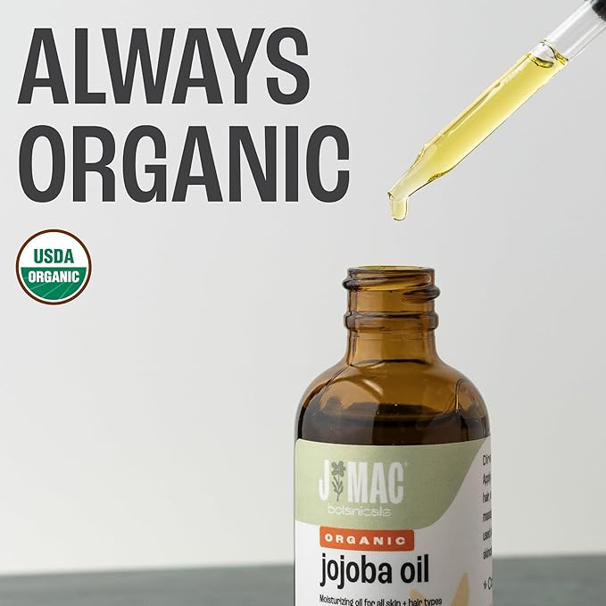 J MAC BOTANICALS Organic Unfiltered Jojoba Oil - Glass - 2 oz DROPPER