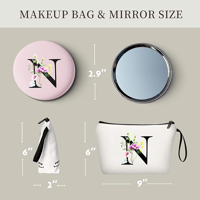 SEAMOON Bride to be Birthday Womens Unique Initial Monogram Gifts for Women Mom Personalized Travel Makeup Cosmetic Bag with Mirror Valentines Mothers Day Christmas Graduation N