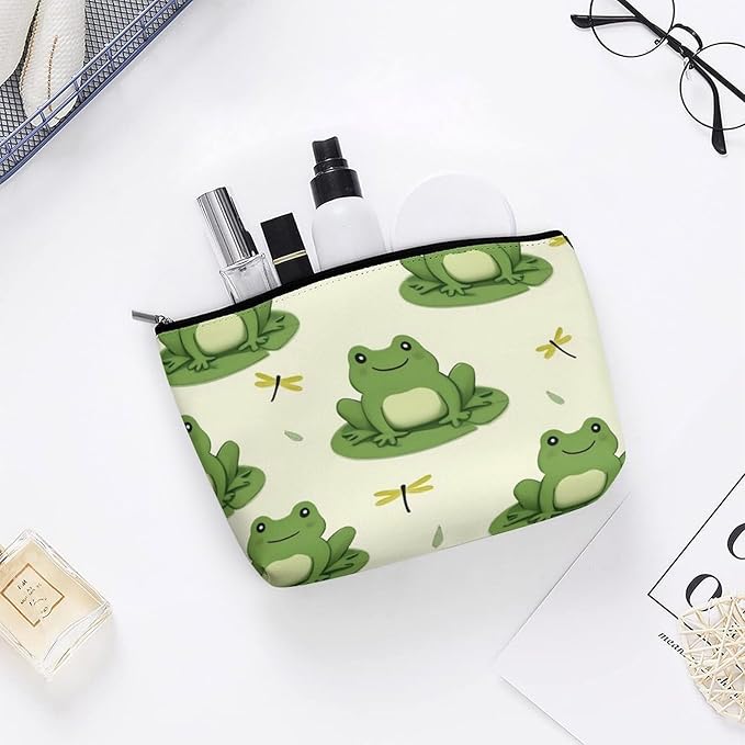 Women's Makeup Case, Large Zipper Cosmetic Case, Toiletry Bag, Travel Cosmetic Toiletry Bag Cute Frog Animal Green Frogs