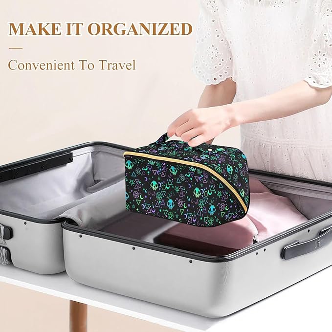 Makeup Organizer Bag, Magic Skulls Travel Makeup Bags Makeup Vanity Case Large Capacity Rhombus Cosmetic Toiletry Bag for Girl Women Ladies