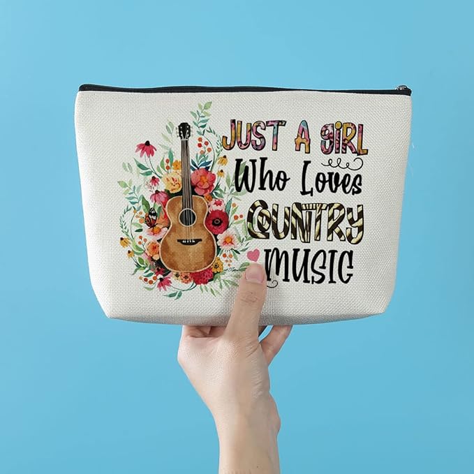 Azteoiz Country Music Lover Gift Guitar Gifts Musical Makeup Bag Singer Travel Pouch Friendship Christmas Birthday Graduation Gifts for Women Her Daughter Just A Girl Who Loves Country Music