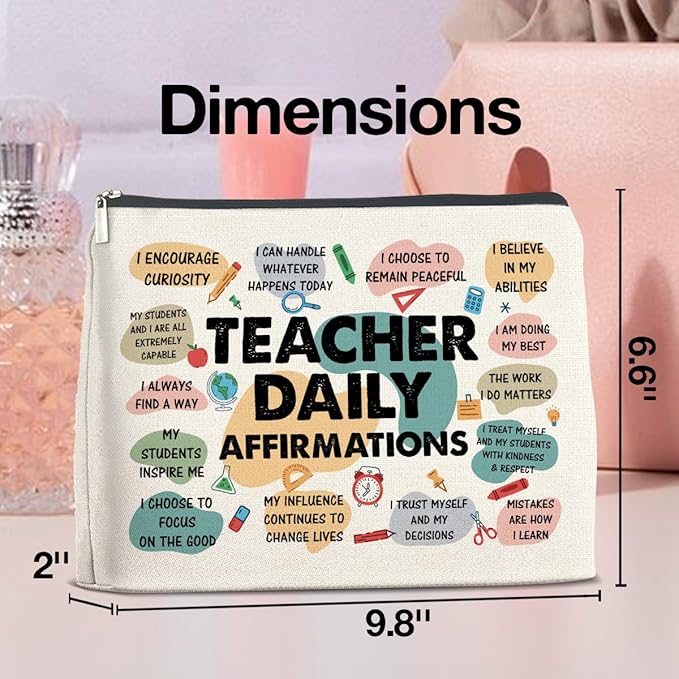 Inspirational Teacher Gifts Makeup Bag, Graduation & Daily Affirmations Zipper Pouch
