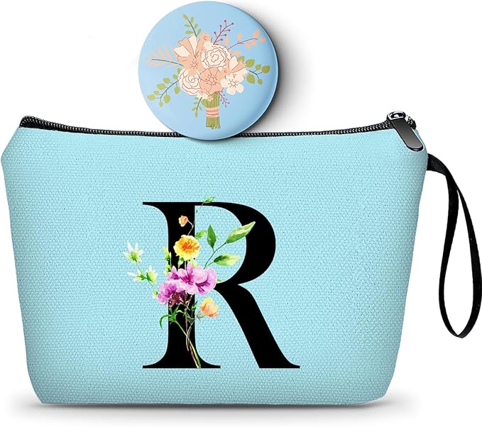 Women Birthday Maid of Honor Monogrammed Gifts for Bride Bridesmaid Sister Friend Her Teacher Makeup Cosmetic Bag with Mirror Mothers Day Christmas Graduation R