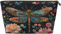 Womens Leather Makeup Bag Cosmetic Bag Travel Toiletry Bags Make Up Bags for Women Adult (Floral Dragonfly)
