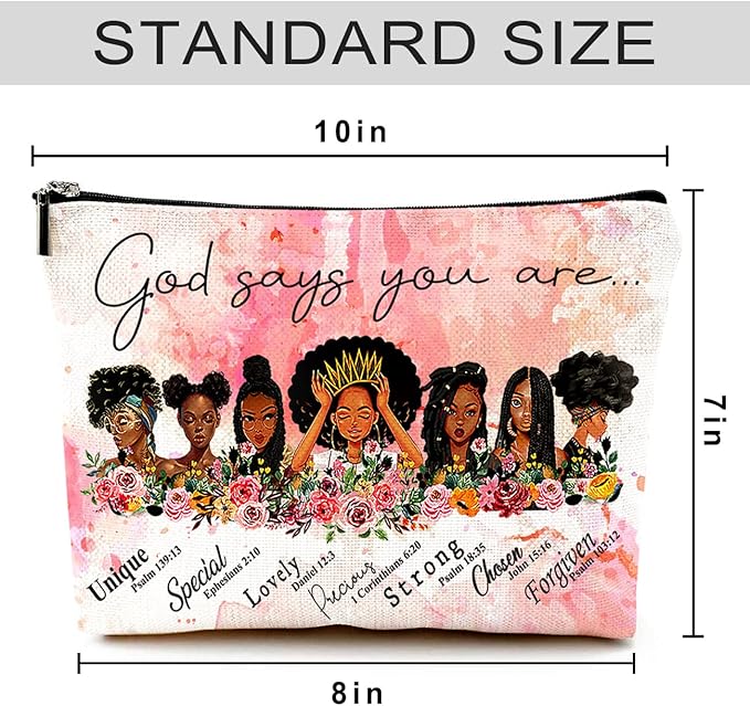 Cute Makeup Bag for Purse Canvas Waterproof Funny Cosmetic Bags for Women Zipper Travel Toiletry Pouch-African American Women Makeup Bags