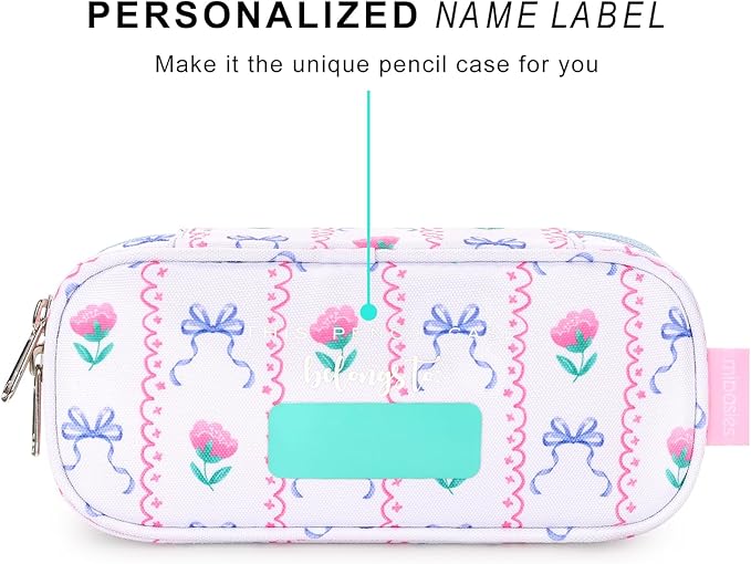 mibasies Girls Pencil Case for Kids, Multi-Slot Pencil Pouch, Bowknot Rose Sky Blue