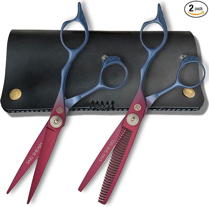 6 Inch Hair Shears Set - Rainbow Color Hair Cutting Scissors and Texturizing Shears - 440C Stainless Steel With Titanium Coating - Convex Blades for Wet or Dry Hair