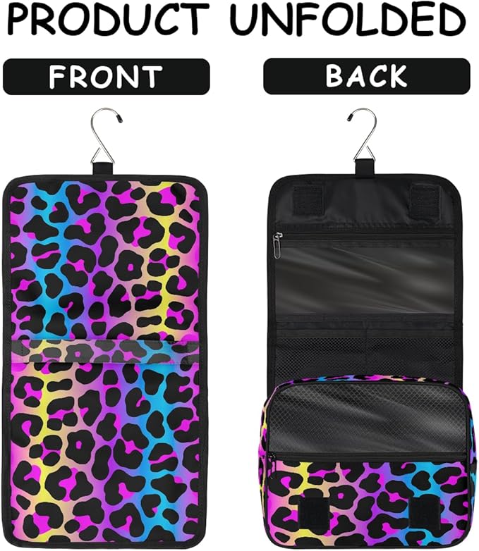 Travel Toiletry Bag for Women & Men Leopard Colorful Skin Hanging Cosmetic Organizer Portable Waterproof Makeup Case Make Up Bag with Compartments Travel Essentials for Bathroom Shower
