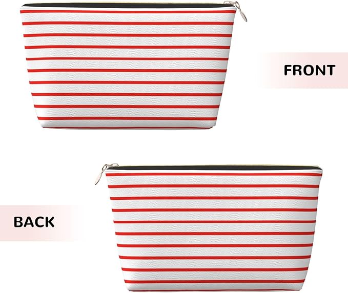 Womens Leather Makeup Bag Cosmetic Bag Travel Toiletry Bags Make Up Bags for Women Adult (White Red Line 2)