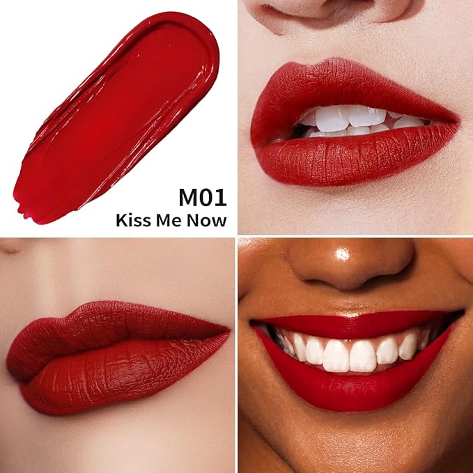 Oulac Matte Liquid Red Lipstick for Women, Deep Red Lip Gloss Creamy Matte Texture, Waterproof, Non-Stick Cup, Extra-Pigmented Lip Tint Stain with Vitamin E & Rose Oil, Vegan, Cruelty-Free, M01