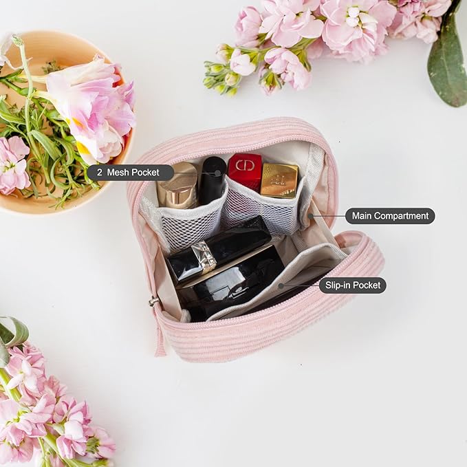 LETGO Birthday Gifts for Women Small Personalized Initial Monogram Makeup Bag,Preppy Corduroy Makeup Bags Travel Toiletry Bag Cute Pouch Purse for Her Mom Girlfriend Wife Sister Teacher Bridesmaid