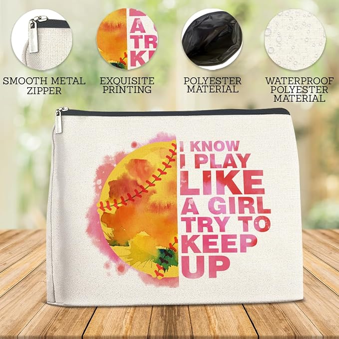 Softball Gifts: Makeup Bag for Her, Coach & Player Gifts - Cosmetic Travel Bag Pouch
