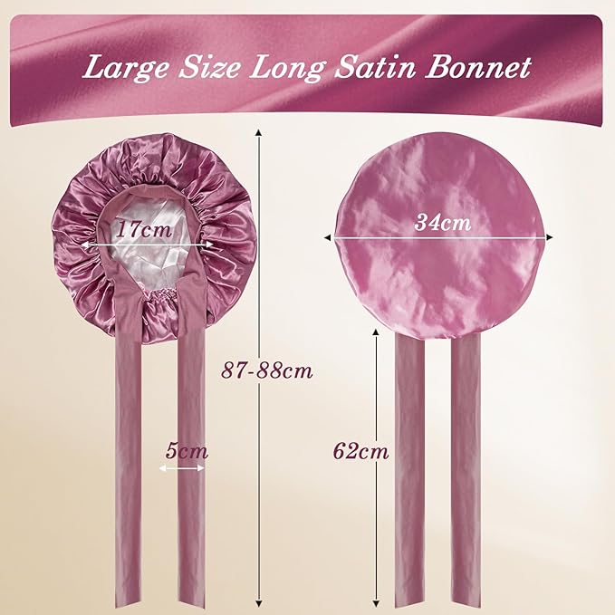Satin Hair Bonnet for Sleeping Women, Double Layer Silk Bonnets for Women with Tie Band, for Braids Curly Long Hair