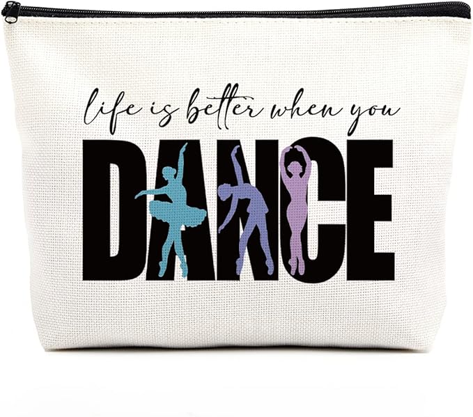 fkovcdy Dance Bag Ballet Ballerina Makeup Bag Elegant Dancer Gifts Inspirational Recital Gifts for Women Teen Dance Lovers Dancing Dance Teacher t Life Is Better When You Dance
