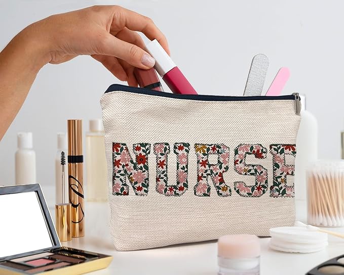 IWXYI Nurse Floral Makeup Bag - Zipper Pouch Travel Toiletry Bag For Women - Nurse Appreciation Gift