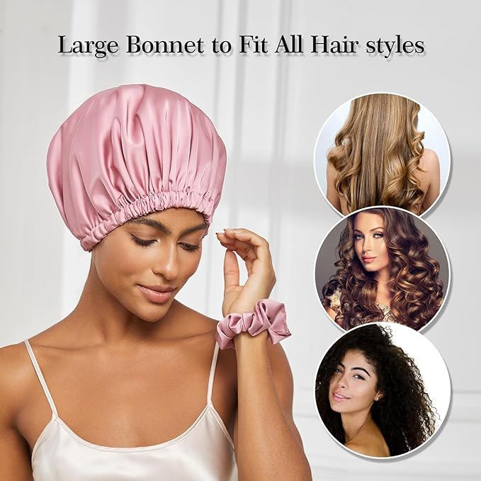 Satin Bonnet Silk Bonnet for Sleeping Women Double Layer Hair Bonnet Wrap Sleep Cap Gifts for Women Curly Hair
