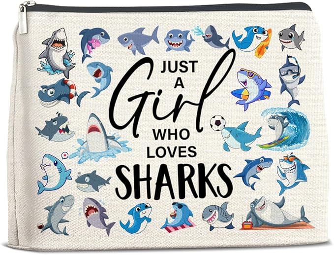 Shark Gifts Makeup Bag Sharks Lover Gifts Shark Gifts for Women Friend Sister Girl Birthday, Just a Girl Who Loves Sharks Zipper Makeup Pouch