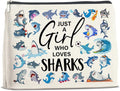 Shark Gifts Makeup Bag Sharks Lover Gifts Shark Gifts for Women Friend Sister Girl Birthday, Just a Girl Who Loves Sharks Zipper Makeup Pouch