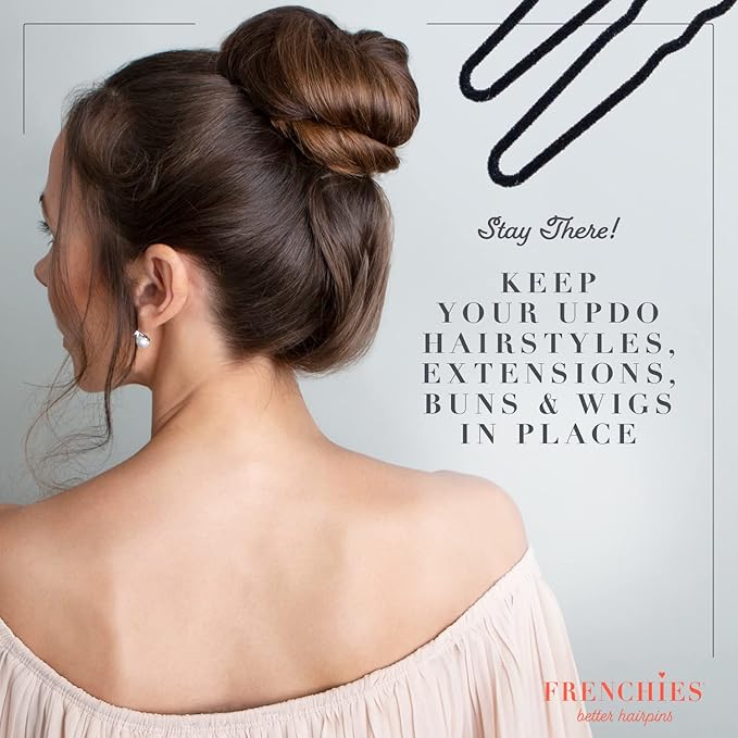 Frenchies French Twist Hair Pin, Ultra Flocked Extra Soft French Hair Pins for Women, Wedding, Updo Extensions, or Wig, 20 Count, Black
