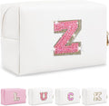 Initial Letter Patch Makeup Bag, Preppy Glitter Letter Pouch Cosmetic Bag,Small PU Travel Toiletry Bag Zipper,Personalized Monogrammed Gift for Friends Sister,Cute Stuff for Women Teen Girls(Letter Z)
