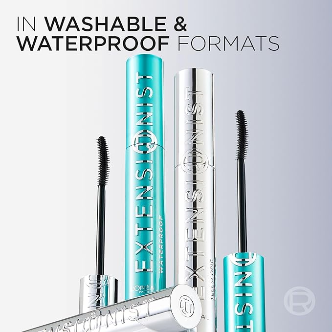 L'Oreal Paris Extensionist Mascara, Lengthening, Volumizing, and Curling Formula For a Lash Extension Eye Makeup Look, Washable Black