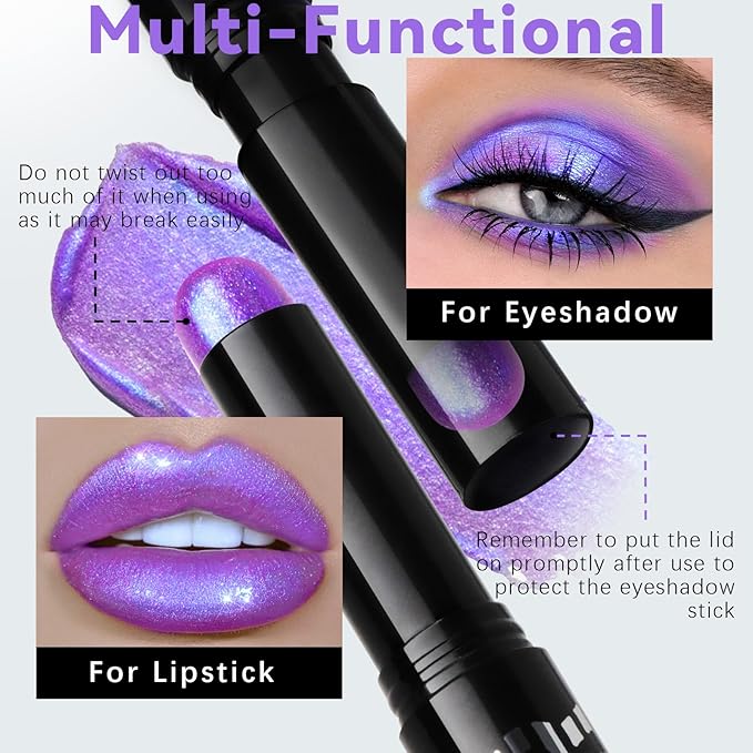 Duochrome Purple Blue Glitter Eyeshadow Stick, Holographic Color Shift Shimmer Chameleon Eye Shadow Brightener Pencil, Silky Smooth Iridescent Sparkle Inner Corner Eye Highlighter Fairy Makeup