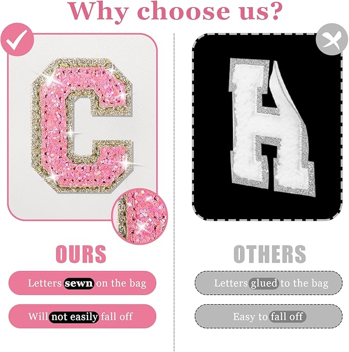 Personalized Initial Letter Makeup Bag, Preppy Glitter Letter Patch Cosmetic Pouch Zipper,PU Waterproof Travel Toiletry Bag Cute Makeup Organizer Monogrammed Make Up Bag,Gift for Women Girls
